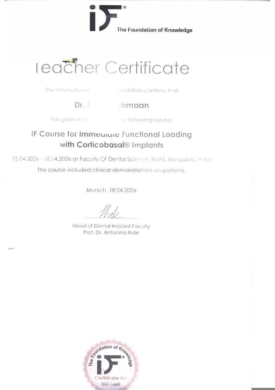 Teacher Certificate - International Implant Foundation