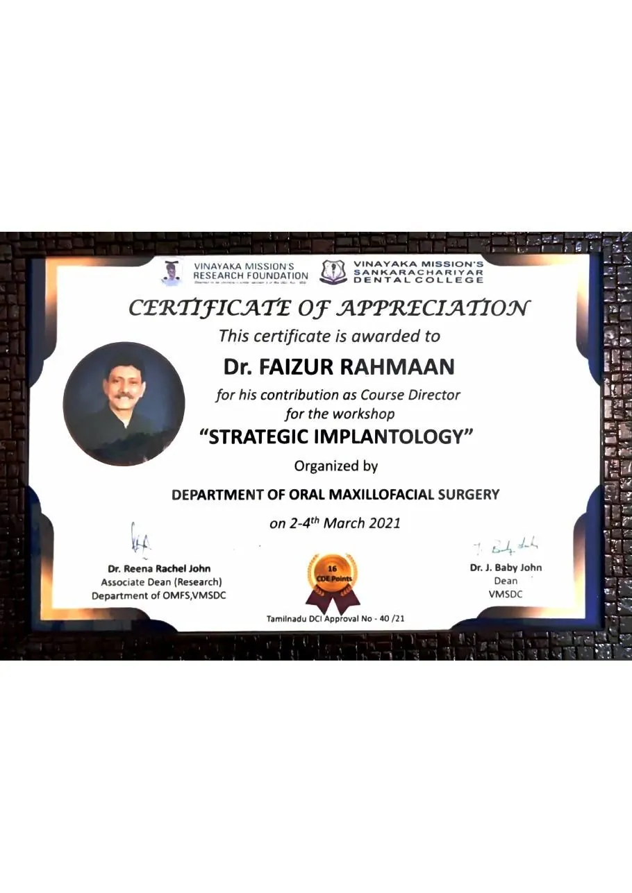 Certificate of Appreciation - Strategic Implantology