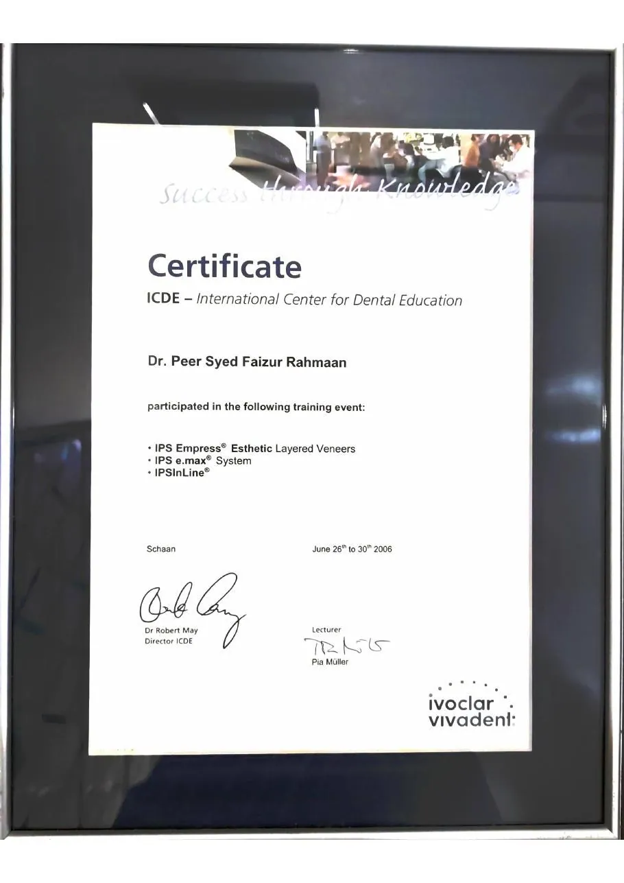 ICDE International Center for Dental Education Certificate