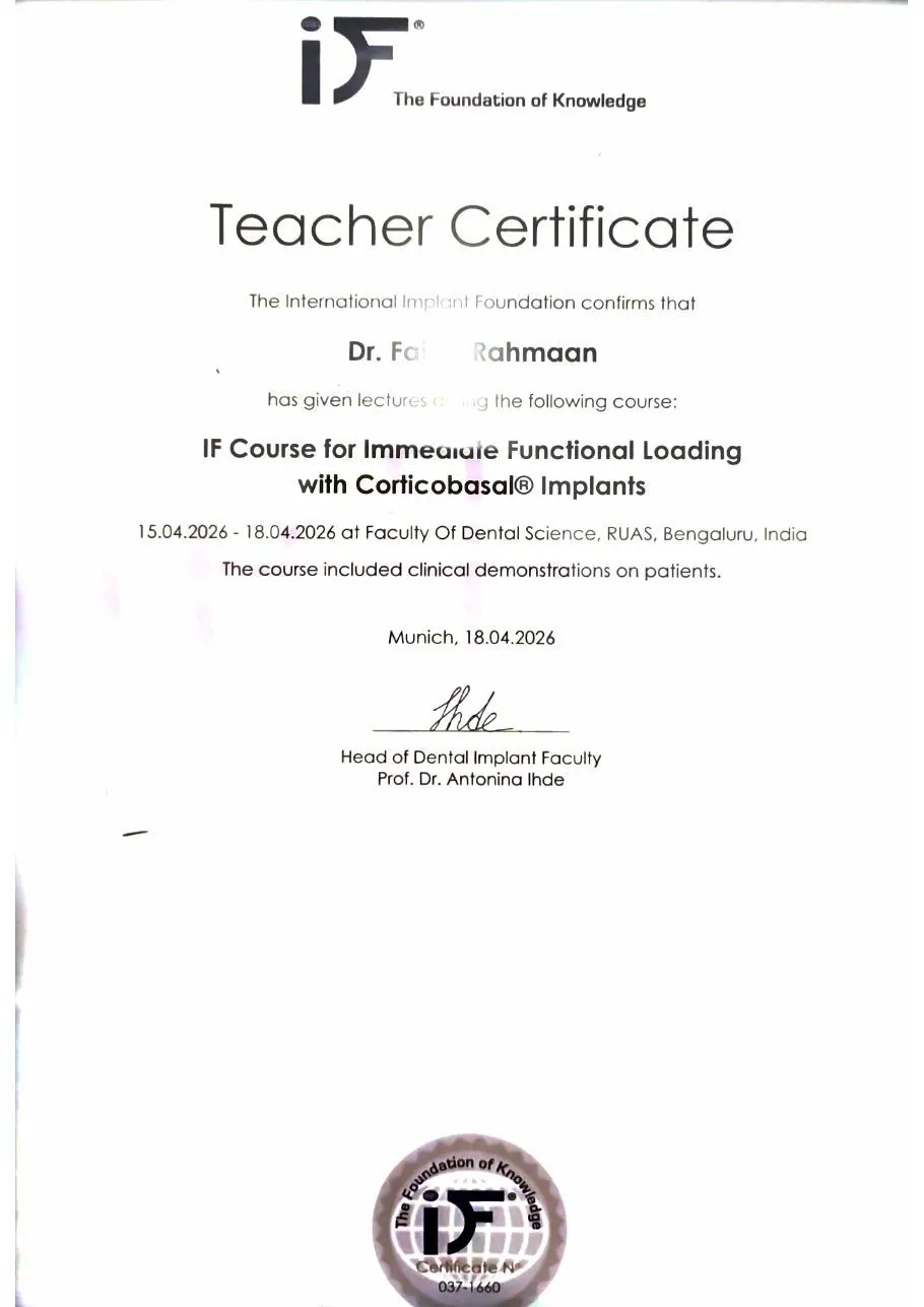 Teacher Certificate - International Implant Foundation